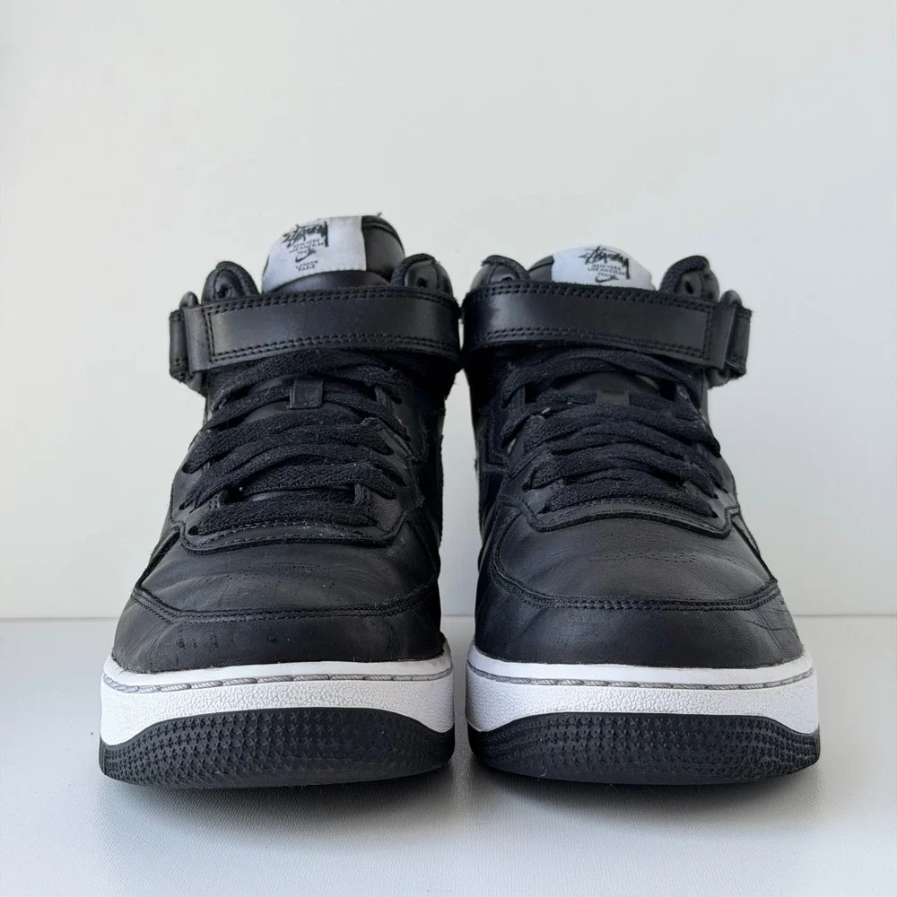 Stussy x Nike Air Force 1 Mid Mens 6 Black Snakeskin Retro Leather Sneakers